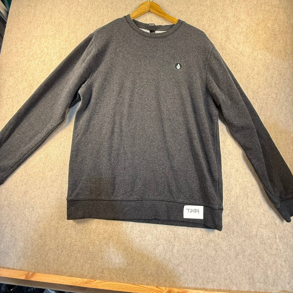 Volcom Mens Crewneck Sweatshirt Charcoal Heather Gray Fleece Pullover Large